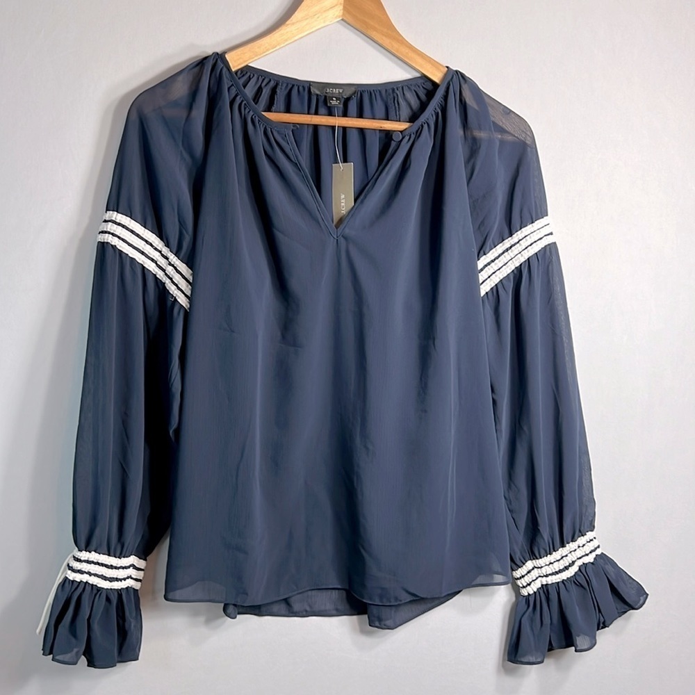 J. Crew Flutter Cuff Chiffon Peasant Top size S NWT